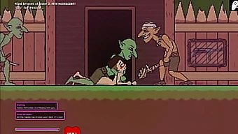 Hentai oyun videosu, çıplak bir kadının azgın goblinlerle savaştığını ve içine boşaldığını gösteriyor