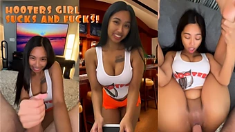 Pov-Kohtaaminen Rintakuvan Hooters-Tarjoilijan Kanssa Cowgirl-Asennossa