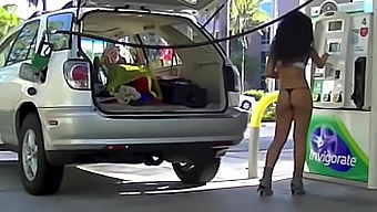 Nikki Brazil Flaunts Her Stunning Ass In Public Gas Station While Exhibitionist Husband Jerks Off From Home